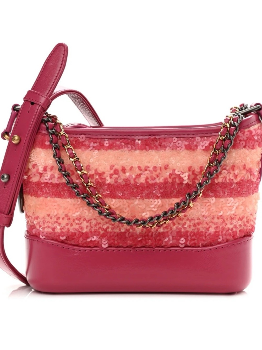 New-like CHANEL Sequin Calfskin Small Gabrielle Hobo Pink